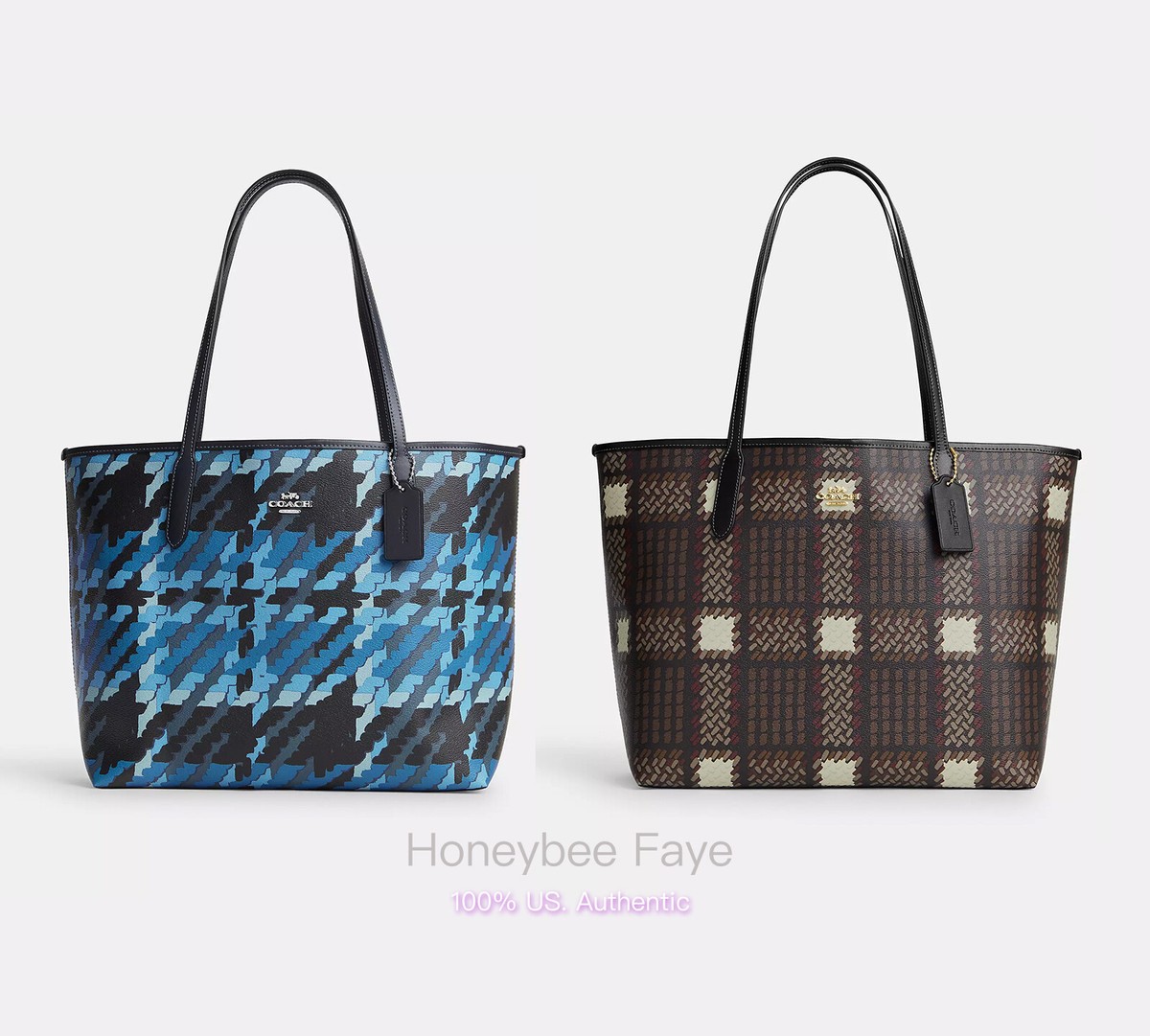 NWT COACH City Tote With Graphic/Brushed Plaid Print | eBay