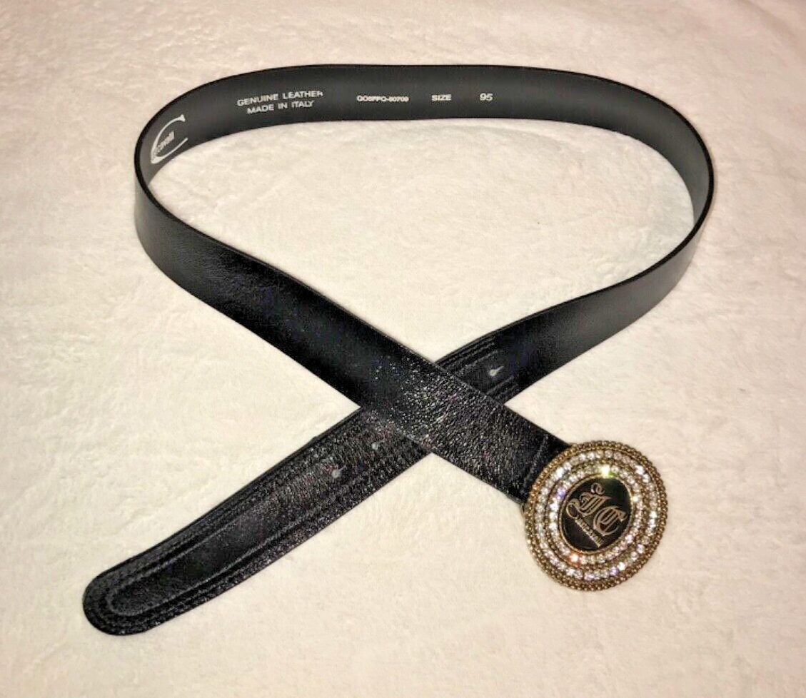 Just Cavalli Embellished Statement Buckle Black Genuine 