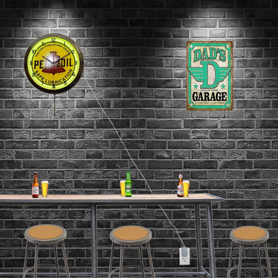16" PENNZOIL Safe Lubrication Sing Neon Advertising Clock Garage Decor (Yellow) - Image 2 of 4