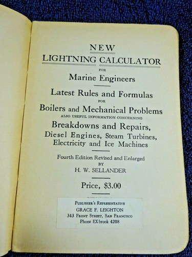 Sellander's Lightning Calculator for Marine Engineers (1929) - Picture 2 of 3