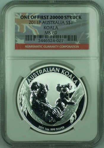 2011-P Australia Silver Dollar 1 Oz Koala $1 Coin NGC MS-69 "First 20,000" (B)
