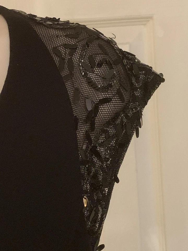 Liz Claiborne Vestido de Noche Cóctel Funda Negro Transparente Mangas Gorra Rodilla 8 Foto 2 de 4