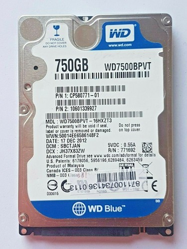 750 GB SATA Western Digital WD7500BPVT-16HXZT3 5400rpm 8MB 2.5 intern Festplatte