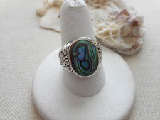 Sterling Silver Open Cut Work Abalone Ring RE5032