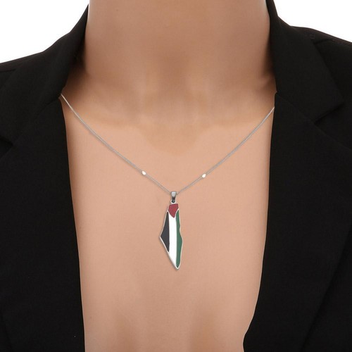 Collana Ciondolo Mappa Bandiera Palestina Israele 60cm Catena Acciaio Inox Uomo Bella - Foto 8 di 17