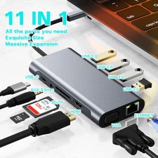 USB-C HUB Adapter 11 in 1 Dongle with 4K HDMI VGA PD TF SD USB3.0 RJ45 Ethernet