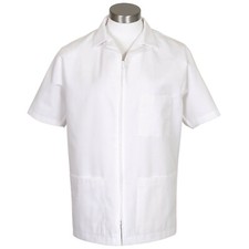 Fame Fabrics K74 Zip Front Smock White Small Unisex Short Sleeve Workwear NEW