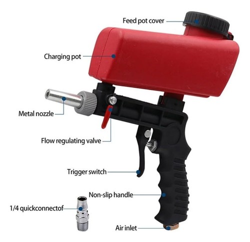 90psi Gravity Feed Sand Blaster Gun Kit - Hand Held Sand Blasting Spray Gun with - Picture 4 of 7