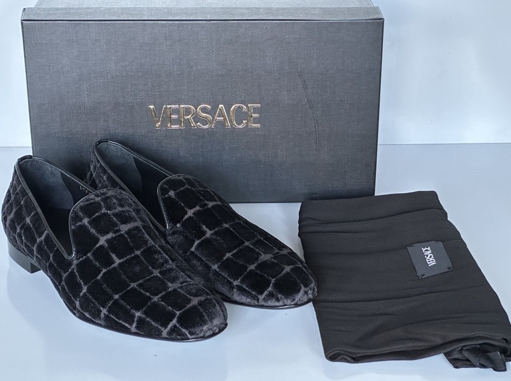 VERSACE Men's Black Velvet Loafers Shoes 9 US (42 Euro) Italy 1003792 NIB $795