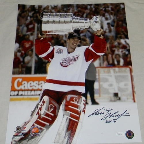 DOMINIK HASEK SIGNED DETROIT RED WINGS STANELY CUP 16x20 PHOTO JSA