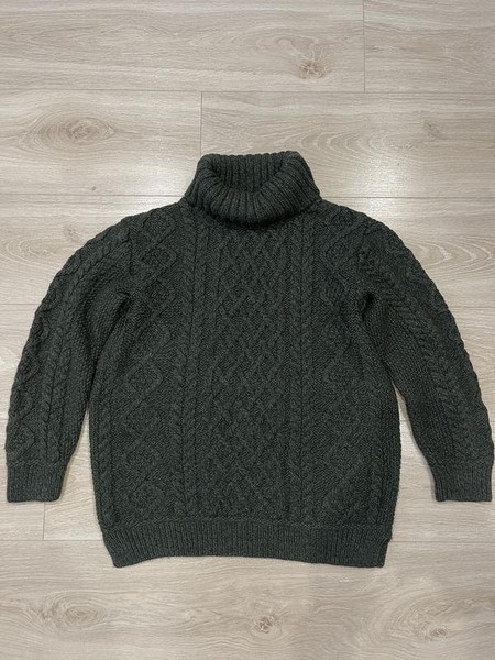Women ARAN Sweater Khaki Merino Wool M