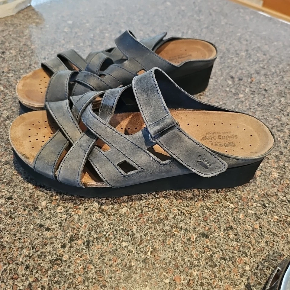 Spring Step Strappy Sandals Shoes Wmns Sz 40 EU 9M US Blue Leather Wedge - Image 2 of 4