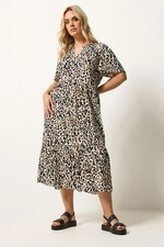 Yours Curve Women's Plus Size Leopard Print Half Placket Dress