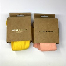 x2 Mini Rodini Organic Cotton Baby Tights - Pink  Yellow - Sz 62-74 3-9M NWT