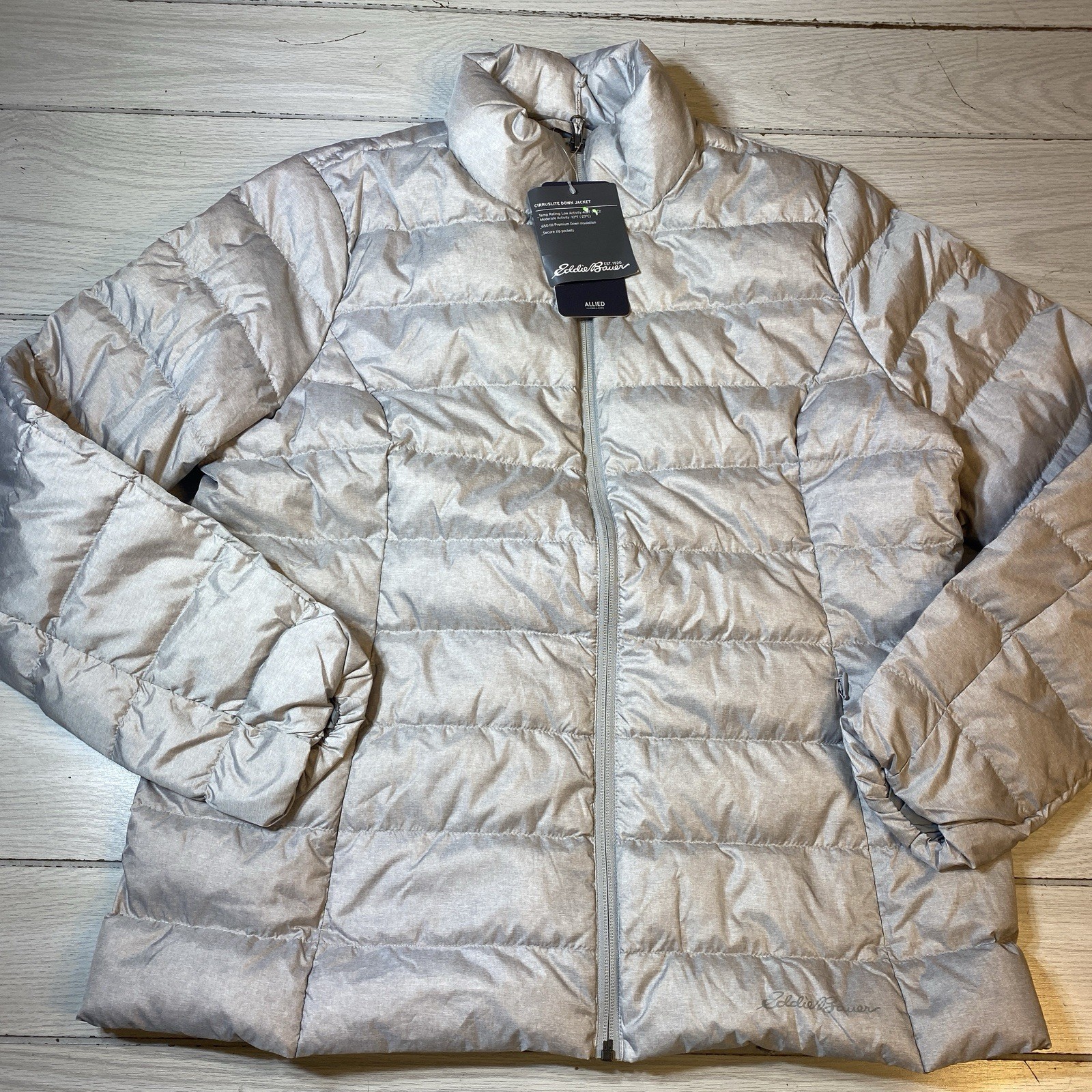 Eddie Bauer Down Jacket Women’s L Gray 650 Fill CirrusLite Puffer NWT!