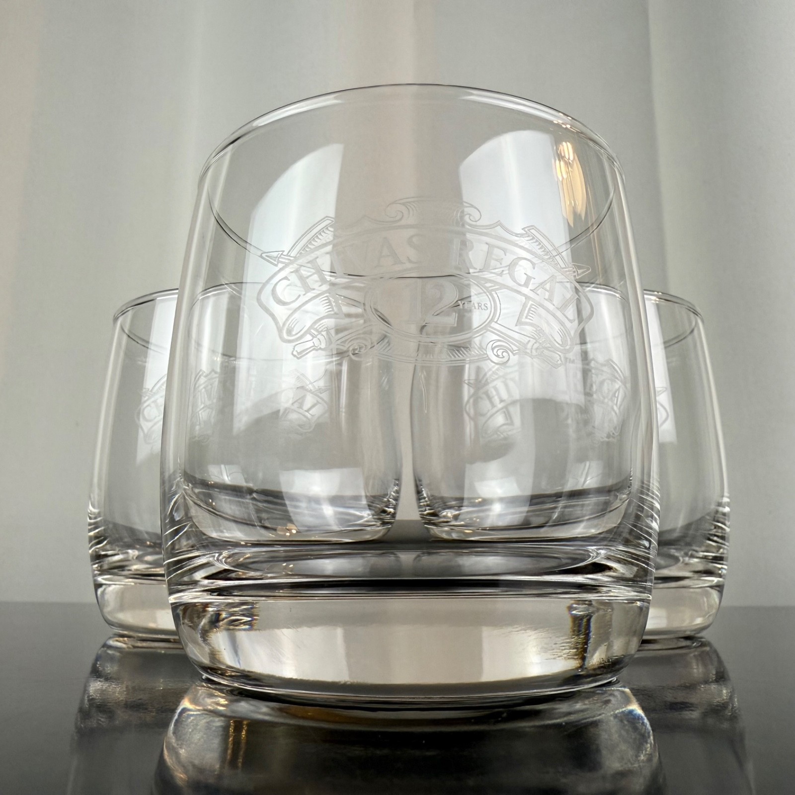 Set Of Three (3) Chivas Regal "Aged 12 Years" Clear Scotch Whisky Rocks Glasses