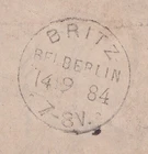 78491) BRITZ NEAR BERLIN stamp 1884 on cover from Insterburg