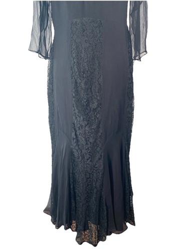 Vintage 1920s Flapper Lace Dress 20s Black Sheer Chiffon Flutter Sleeves M/L - Picture 7 of 12