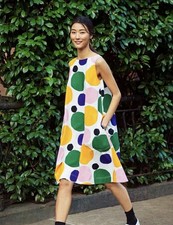 Marimekko X Uniqlo Graphic Dress Sz L Nonparelli Print Sleeveless Pockets Cotton