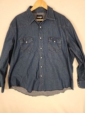 Wrangler Shirt Men  s Long Sleeve Pearl Snap Blue Denim Western Cowboy Sz 2XL XXL