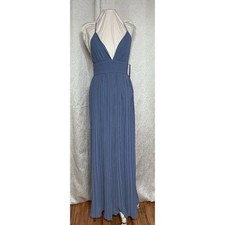Lulus Dusty Blue Pleated Maxi Dress With Crisscross Back V-Neck New Women's S