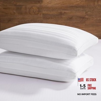 Goose Feather and Down Pillows - Queen (Pack of 2) Gusseted Horizontal Stripes