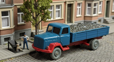Wiking Magirus Saturn Pritschen LKW azurblau rot mit Kohleladung nur 1965 TOP