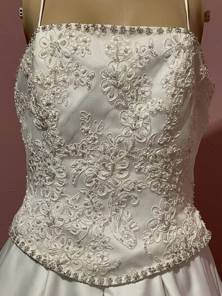 Jasmine Haute Couture Womens White Wedding Dress Sequin Chest Flat Neck Size 12 - Image 3 of 4
