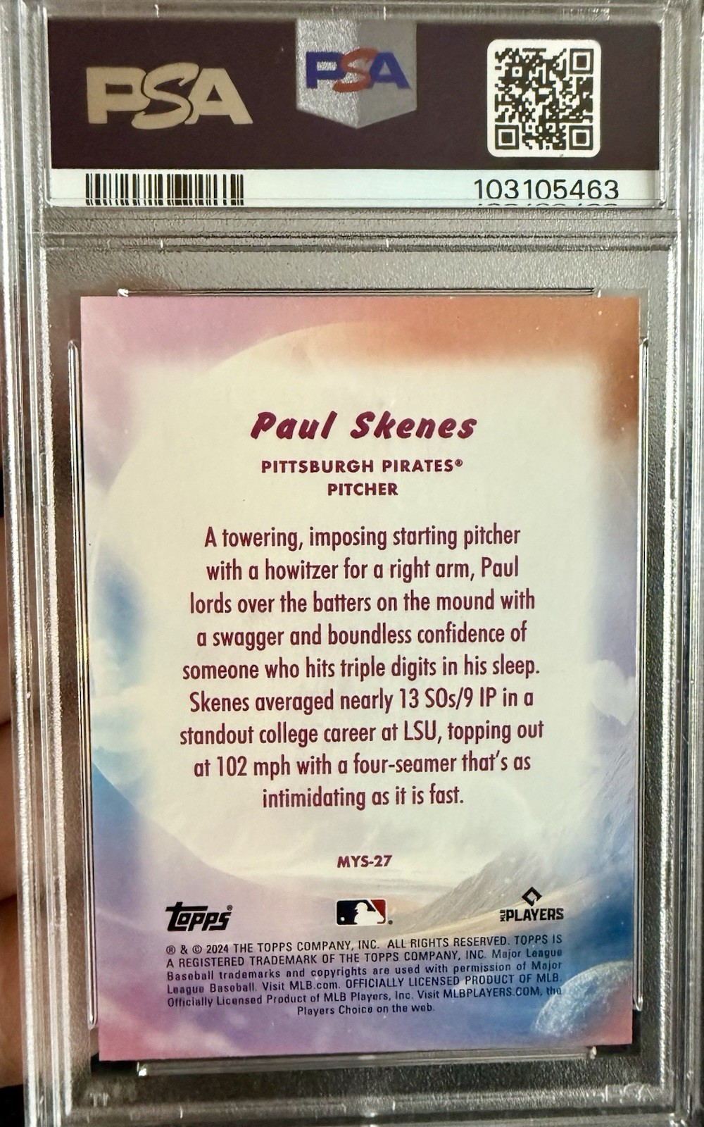 2024 Topps Update Mystical #MYS27 Paul Skenes Pirates RC Rookie PSA 10 view 2