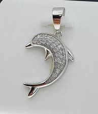 2.0Ct Round Cut Simulated Diamond Women's Dolphin Pendant 14K White Gold Plated
