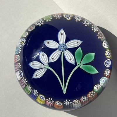 Vintage Peter McDougall Studios 2004 Millefiori Flower & Bud K.Maxwell Briefbeschwerer 