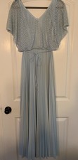 Vintage Blue 70s Maxi Dress Lace Overlay Flutter Wedding Ruffled Women's 10