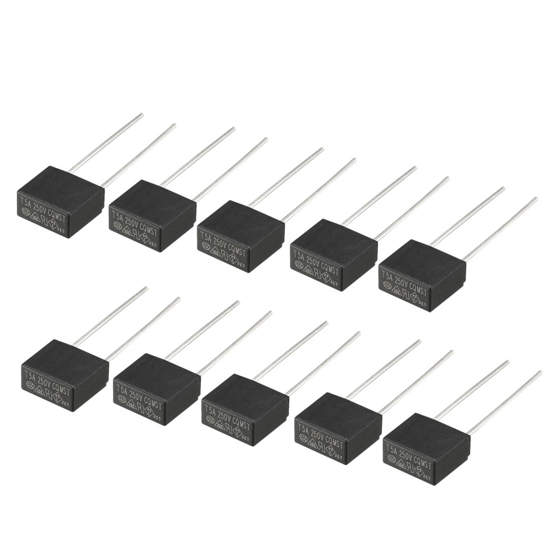 10Pcs DIP Mounted Miniature Square Slow Blow Micro Fuse T5A 5A 250V Black
