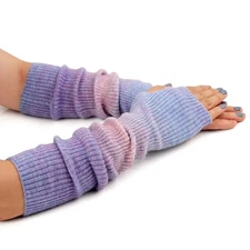  Wool Blended Arm Warmer Winter Novetly Fingerless Gloves Tie Dye-lavender,42cm