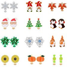 12 Pairs Christmas Thanksgiving Clip on Earrings Set for Teen Girls Women Holida