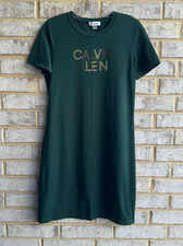 Calvin Klein Short Sleeve Crew Neck Rhinestone Logo Shirt Dress Women's Size S