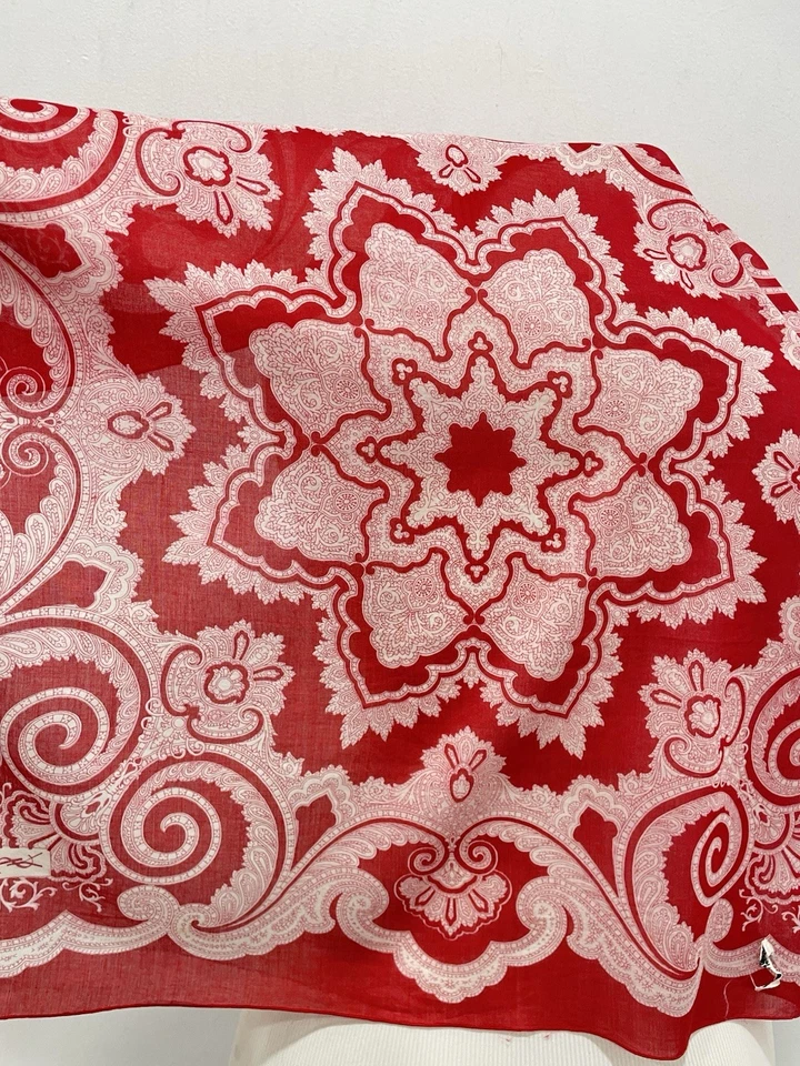 Y1# Yves Saint Laurent YSL Cotton Scarf Red Paisley Bandana Made in Italy - Image 3 of 4