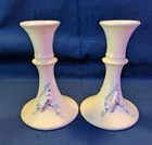 Vtg Hull Pottery Serenade Candlesticks Yellow w/Birds C1957 READ