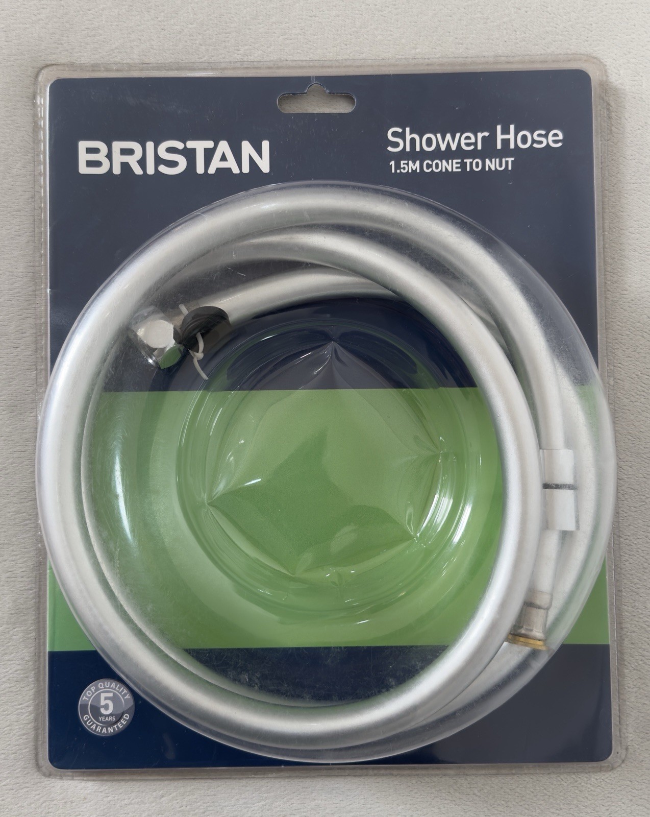 Bristan 1.5m Shower Hose Cone to Nut Easy Clean Silver - 8mm Bore