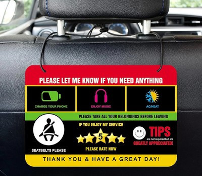 Rideshare Rating Tips Sign Driver Signs Display Card for Uber/Lyft (Pack of 2)
