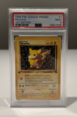 1999 Pokemon Ivy Pikachu #1 Black Star 1st Edition League Promo Error PSA 9