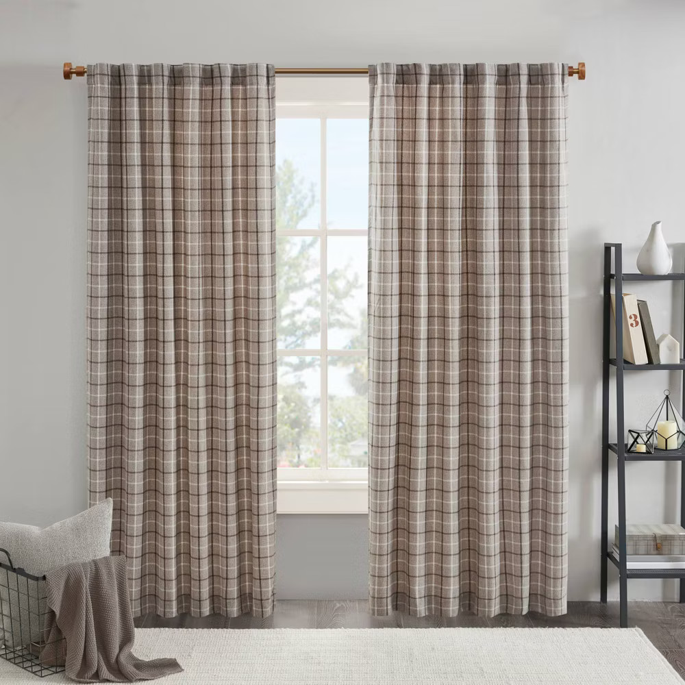 84''x50'' Preston Plaid Rod Pocket and Back Tab Room Darkening Curtain Panel