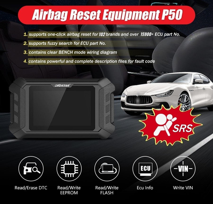 OBDSTAR P50 SRS Reset Tool With CAN FD Adapter Cover 108 Brands