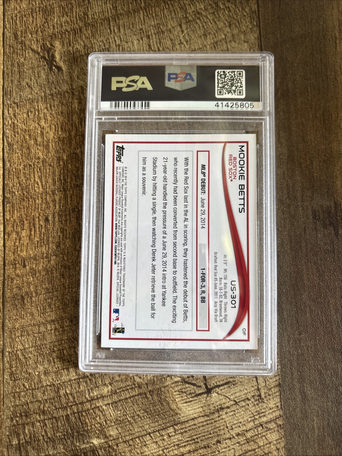 2014 TOPPS UPDATE #US301 MOOKIE BETTS RC RED SOX PSA 10 view 2
