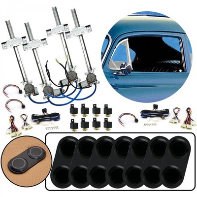 4 Door Flat Glass Power Window Kit w/ 7 Black Billet Aluminum Daytona Switches