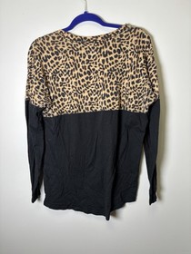 Victoria's Secret Pink long-sleeve Campus Crew tee with a black and leopard Sz S