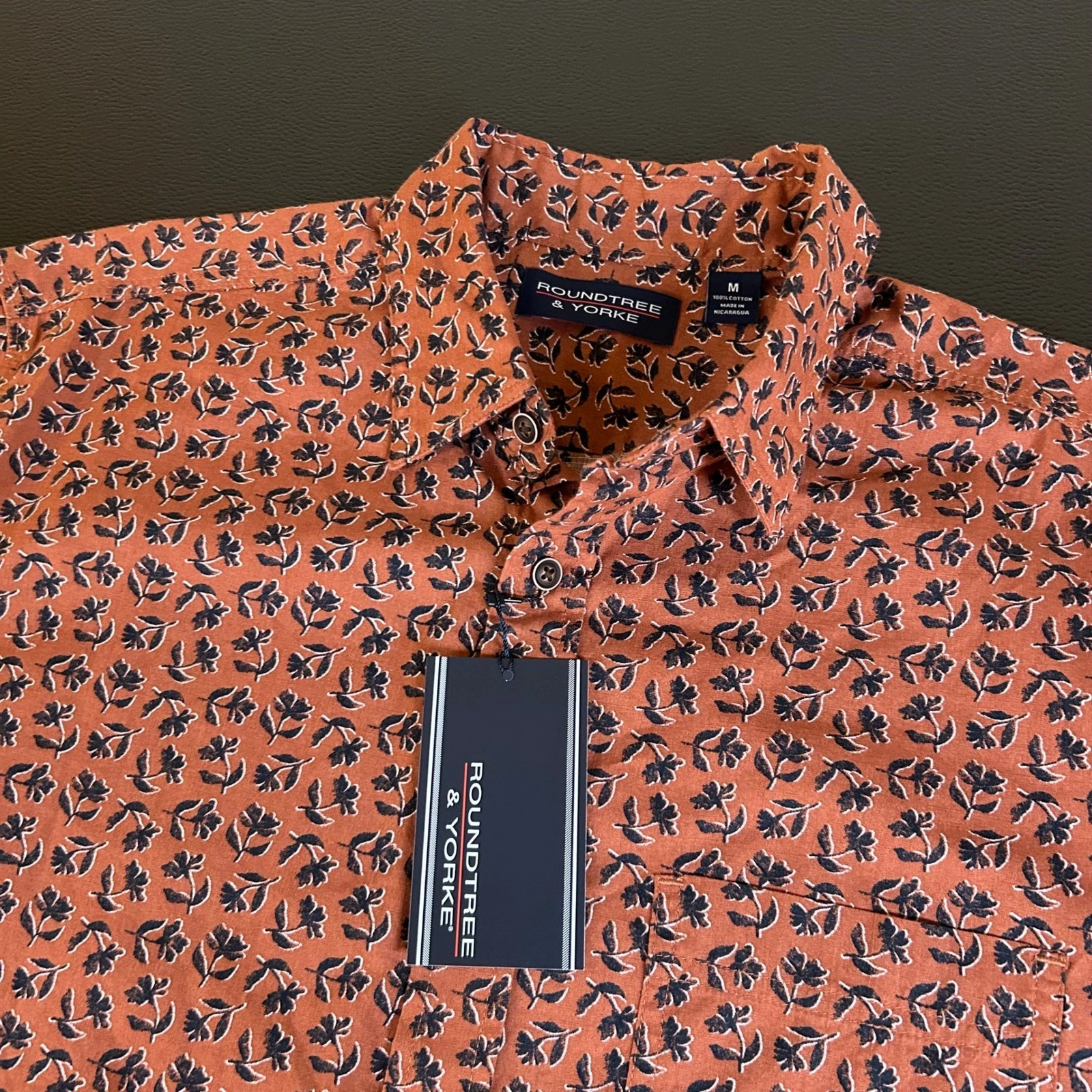 Roundtree & Yorke Floral Print Button Up Short Sleeve Casual Shirt Mens Medium