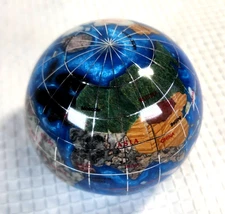 Gemstone Globe Paperweight 3.25 Diameter With Inlaid Semi Precious Stones
