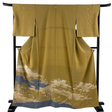 JAPANESE KIMONO IROTOMESODE Ochre 163.5cm 5 ft 4 in PURE SILK AA9238
