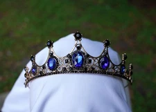 Sapphire Blue Black Tiara Bridal Crown Birthday Wedding Gift Diadem Vintage